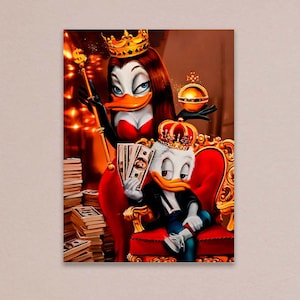 Little Rich Duck Canvas, Cartoon Duck and Manifest Wealth Art Poster, Wealth Building Art, Rustic Home Decor, Gift for Coworker Cash Money