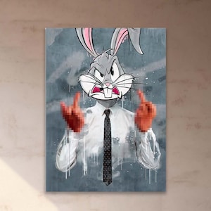 Gartoon Bunny Decor Office Wall art, Bugs Bunny Canvas, Najlepszy prezent dla przyjaciela, Prezent dla współpracownika, Zabawny plakat, dekoracja kina Dekoracja ścienna do biura