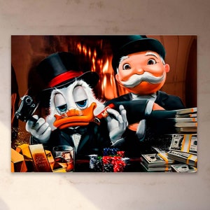 McDuck e Alec Monopoly Money Art Canvas Print, Monopoly Man Inspirado, Decoração de Parede Moderna, Arte Pop Moderna, Arte de Luxo, Pôster de Presente do Tio Patinhas