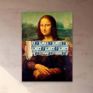 Mona Lisa Money Canvas, Man Cave Decor, 100 Dollars Canvas, Money Art Canvas Print, Money Print for Living Room Modern Wall Art,