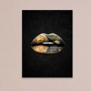 Póster negro con labios, póster de dinero, lienzo con billetes de 100 dólares, impresión de comercio de dinero en efectivo, arte de impresión de billetes para pared, impresión de billetes de 100 dólares