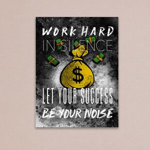 Work Hard in Silence And Let Success Be The Noise Office Poster Canvas Print, Motivational Quote, Office Decor Quote Work Hard Print