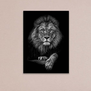 Black and White Lion Canvas Print: Abstract Big Cat Wall Art