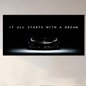 Motivation Corvette c7 Poster, oeuvre d'art murale réussie, rêver en grand, citation, entrepreneur, supercar, décoration de bureau, décoration de bureau, toile inspirante