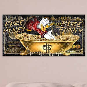 Arte en lienzo de pato de dinero, arte de pared de dibujos animados, flujo de efectivo, carteles de Hustel, póster de No luck all hustle, arte de dinero para pared, arte de oficina, regalo Boss