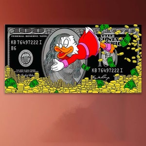 Dollar bill wall print, Money decor, Duck rich colorful, Rustic home decor, Large abstract art, Money wall hanging, Office wall decor