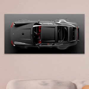 Póster Porsche 911 negro, póster de coche clásico de época, impresión en blanco y negro, impresión de coche retro, póster Porsche 911, arte mural Porsche negro