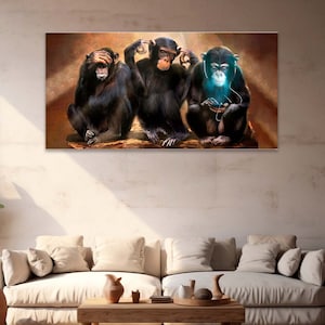 Three Wise Monkeys Canvas Art: See Hear Speak No Evil, Pop Art