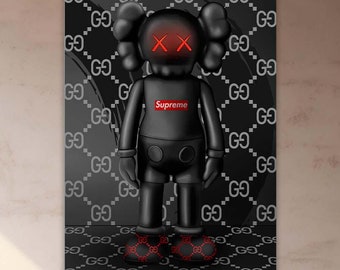 Hyperbeast poster, Bearbrick Black Art, Bearbrick poster print, Home decor, Hypebeast decor, home decor, Graffiti art,Extra Large Wall Art