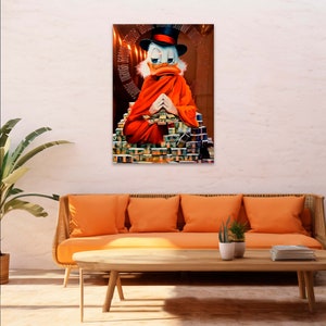 Duck Meditation Money Canvas, Uncle Duck Canvas, Rich Poster, Duck with Money Canvas Money Painting Print