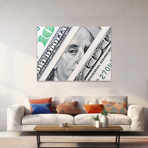 Ben Franklin poster, Money wall art, 100 dollar bill canvas print, Money art work for wall, Office decor for men, Pop art money
