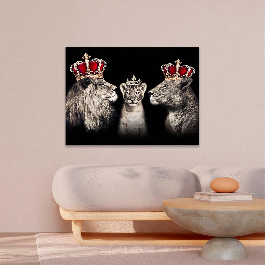 Crowned Lion Family Canvas Print: African Wild Animal Art - Etsy