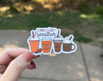 Sweater Weather Pumpkin Spice Latte Sticker – Fall  Decal for Laptop, Tumbler, Water Bottle • Gift • Water-Resistant Sticker