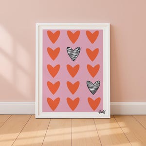 Heart Wall Art Print: Pink & Red Pop Art Valentine Decor (Digital Download)