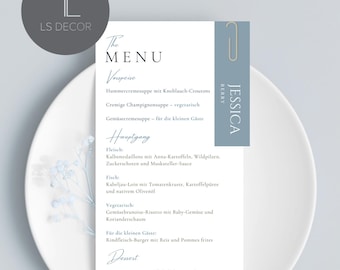 Customizable menu, bar & place card template, minimalist and modern wedding stationery, digital download, color changes possible