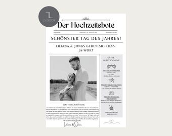 Periódico de boda, plantilla personalizable, plantilla Canva, periódico de boda personalizado, plantilla en alemán para autoimpresión.