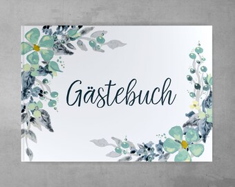 Gästebuch Aquarell Mint mit Fragen