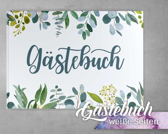 Gästebuch Hochzeit Eukalyptus Green Blanko Greenery Leaves weiße Seiten