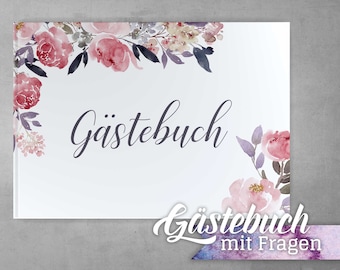 Gästebuch Hochzeit Vintage Aquarell Peony mit Fragen