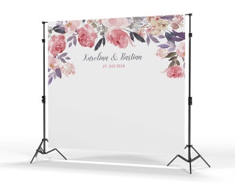 Fotobox Backdrop Hintergrund 2x2m Hochzeit Peony Rosa Lila Flieder