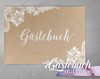 Gästebuch Hochzeit Kraftpapier Spitze mit Fragen