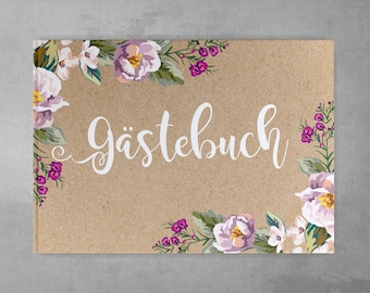 Gästebuch Hochzeit Kraftpapier Vintage Aquarell Blumen Pastell