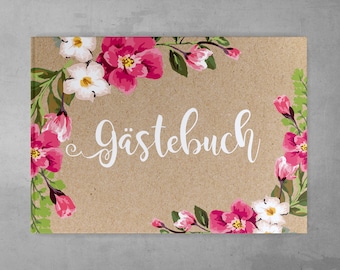 Guestbook Vintage Style Kraft Paper Look Pink White Pages
