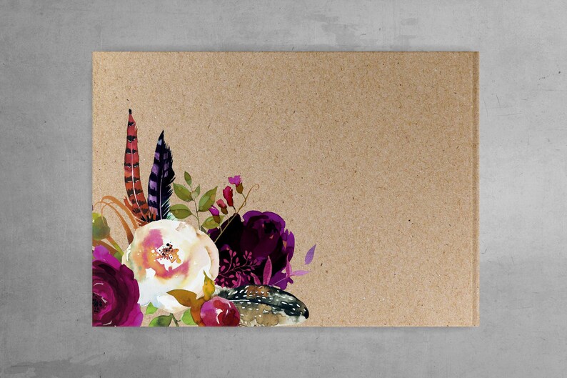 G\u00e4stebuch Hochzeit mit Fragen Kraftpapier Boho Marsala Individuell personalisiert wei\u00dfe Seiten Blumendeko Aquarell