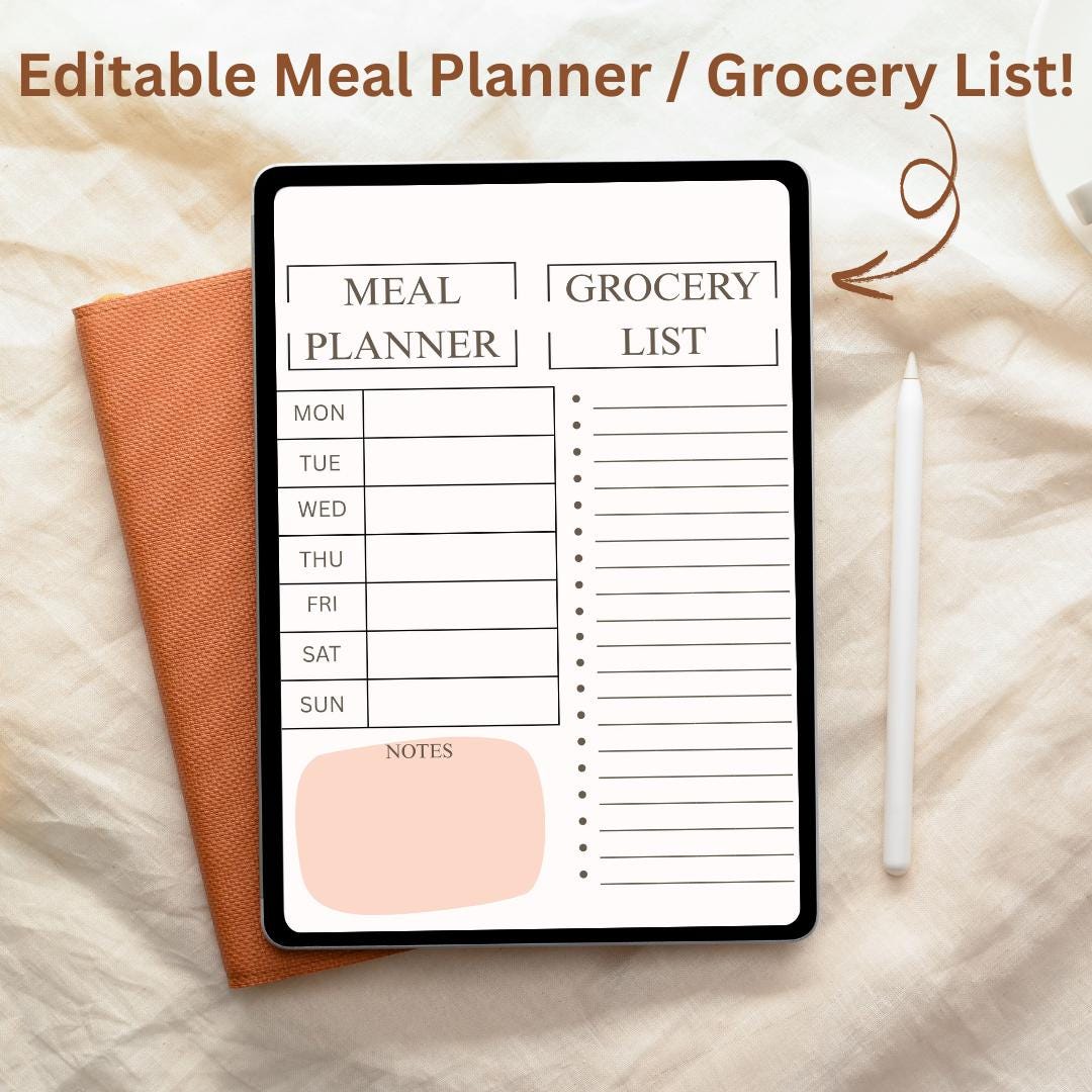 Editable Weekly Meal Planner & Grocery List | Printable Meal Planning ...