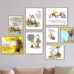 Calvin-Hobbes Multiple Style Posters, Cute Comic Cartoon Quote Poster, Calvin-Hobbes Motivational Gift for Kid, Teen, Adult, Book Lovers