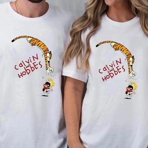 Calvin Film Hobbes Cute Shirts, Funny Comic Vintage Tee, Calvin Film Hobbes Cartoon Shirts, Gifts for Kid Teen Adult on Birthday, Christmas