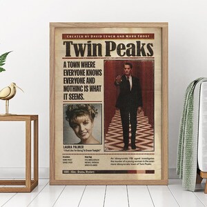 Twin Peaks 90s Movie Poster, Laura Palmer Dale Cooper Twin Peaks Vintage Poster Gift for Womens Mens Newspaper Style Home Decor Unframed