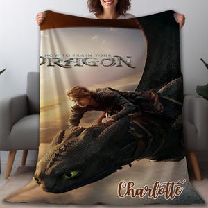Customized How to train Movie Your Dragon Fleece Blanket, Personalized Toothless Dragon Hiccup Blanket, Cute Animated Gifts for Dragon Lover