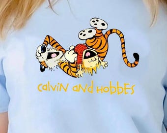 Calvin-Hobbes Funny Smile Shirts, Cute Friends Comic Strip Vintage Shirt, Calvin-Hobbes Cartoon, Birthday Xmas Gifts for Kid, Adult, Teen