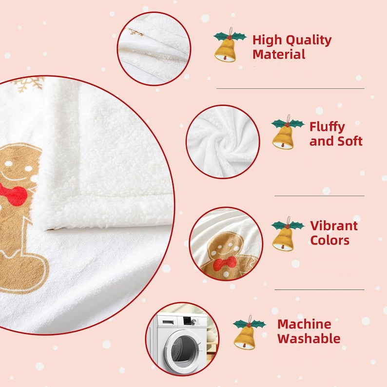 Puede incluir: Manta de forro polar blanca y marr&oacute;n con un hombre de jengibre y copos de nieve. La manta es suave y esponjosa. Es lavable a m&aacute;quina. Material de alta calidad.