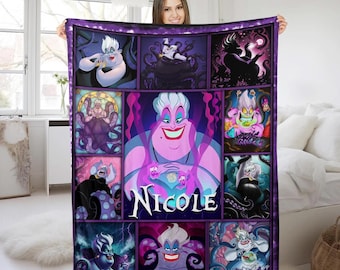 Customized Disneyland Villains Blanket, Disneyworld Ur.sula Fleece Blanket, The Sea Witch, Villains Character Blanket Halloween Gift Blanket