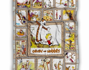 Cal.vin and Hobbes Cute Fleece Blanket, Calvin Hobbe.s Comic Strip Cartoon Funny Blanket, Birthday Gift, Christmas Gift, Baby Shower Gifts