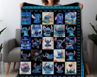 Manta polar animada de Lilo y Stitch para sofá cama. Manta familiar divertida y adorable de Stitch Ohana. Un regalo ideal para él, ella, niños y bebés.