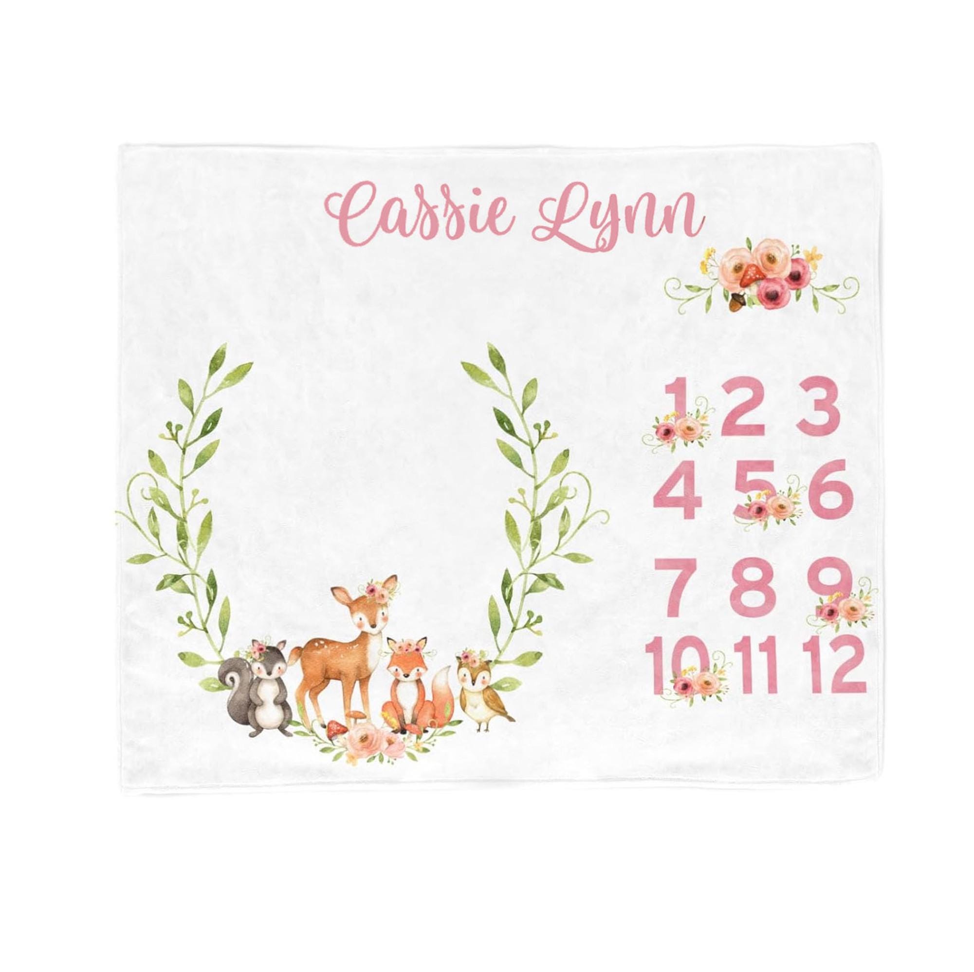 Baby Monthly Woodland Animals Milestone Blanket, Personalized Baby Age ...