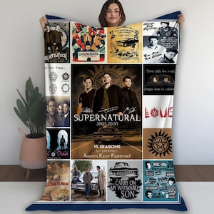 Supernatural Vintage Series 15 Seasons Fleece Blanket, Keep Fighting Retro Art, Supernatural Brothers Dean and Sam, Winchester Brothers