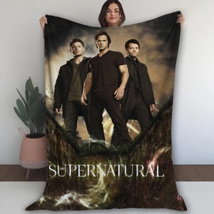 Supernatural Fleece Blanket, Dean Winchester, Sam Winchester, angel Castiel, Supernatural Winchesters Brothers Blanket Gifts for Film Fans