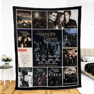 Vampire Movie Diaries Fleece Blanket, Vampire-Diaries TV Series Thank you Memories Elena Gilbert Stefan Salvatore Blanket Gift for Film Fans