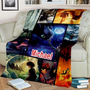 Custom How to train Movie Your Dragon Tooth-less Hiccup Animated Fleece Blanket, Dragon Friends Blanket, Gifts for Family, Adult, Kid, Baby