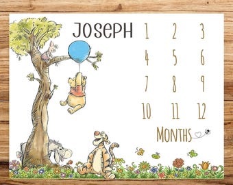 Manta personalizada de hitos, manta polar de Winnie the Pooh, manta de dibujos animados de Tig.ger Piglet Eeyore, suministros para guardería de recién nacidos, decoración para baby shower