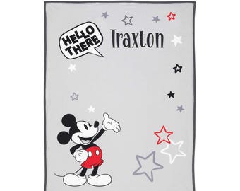 Custom Mikey Milestone Blanket, Disneyland Mikey and Friends Cartoon Fleece Blanket, Newborn Keepsake, Nursery Decor, Baby Shower Gift