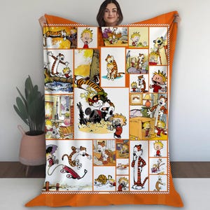Funny Cal.vin and Hobbes Cute Cartoon Fleece Blanket, Calvin Hobbe.s Comic Strip Funny Blanket, Birthday Gift, Baby Shower Nice Gifts