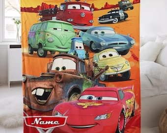 Personalized Disneyland Cars Fleece Blanket, Custom Name Cars Tow Mater Lightning Mc-Queen Cartoon Blanket, Gift for Family, Kid, Baby, Teen