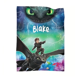 Personalized How to train Movie Your Dragon Tooth-less Hiccup Blanket, Dragon Animated Fleece Blanket, Gift for Family, Adult, Kid, Baby