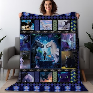 How To Train Your Dragon Cartoon Fleece Blanket, Dragon Animated Fantasy Film Dragon Blanket Dragon Lovers, Toothless Hiccup Night Fury Gift