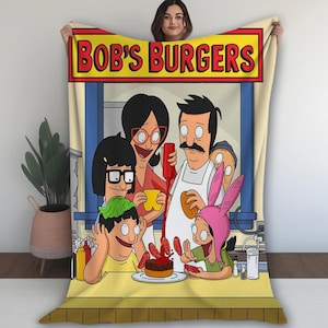 Bob&#39;s Movie Burgers Fleece Blanket, Bob, Tina and Louise Belcher Family Blanket For Bed, Couch, Sofa, Christmas Gifts, Birthday Gifts